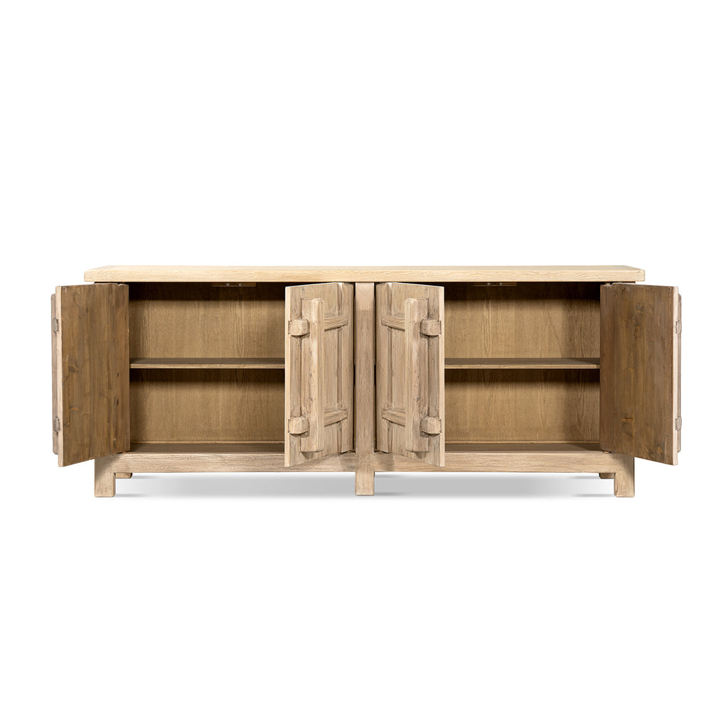 Rowan 91" Reclaimed Pine 4-Door Crossbar Sideboard Cabinet