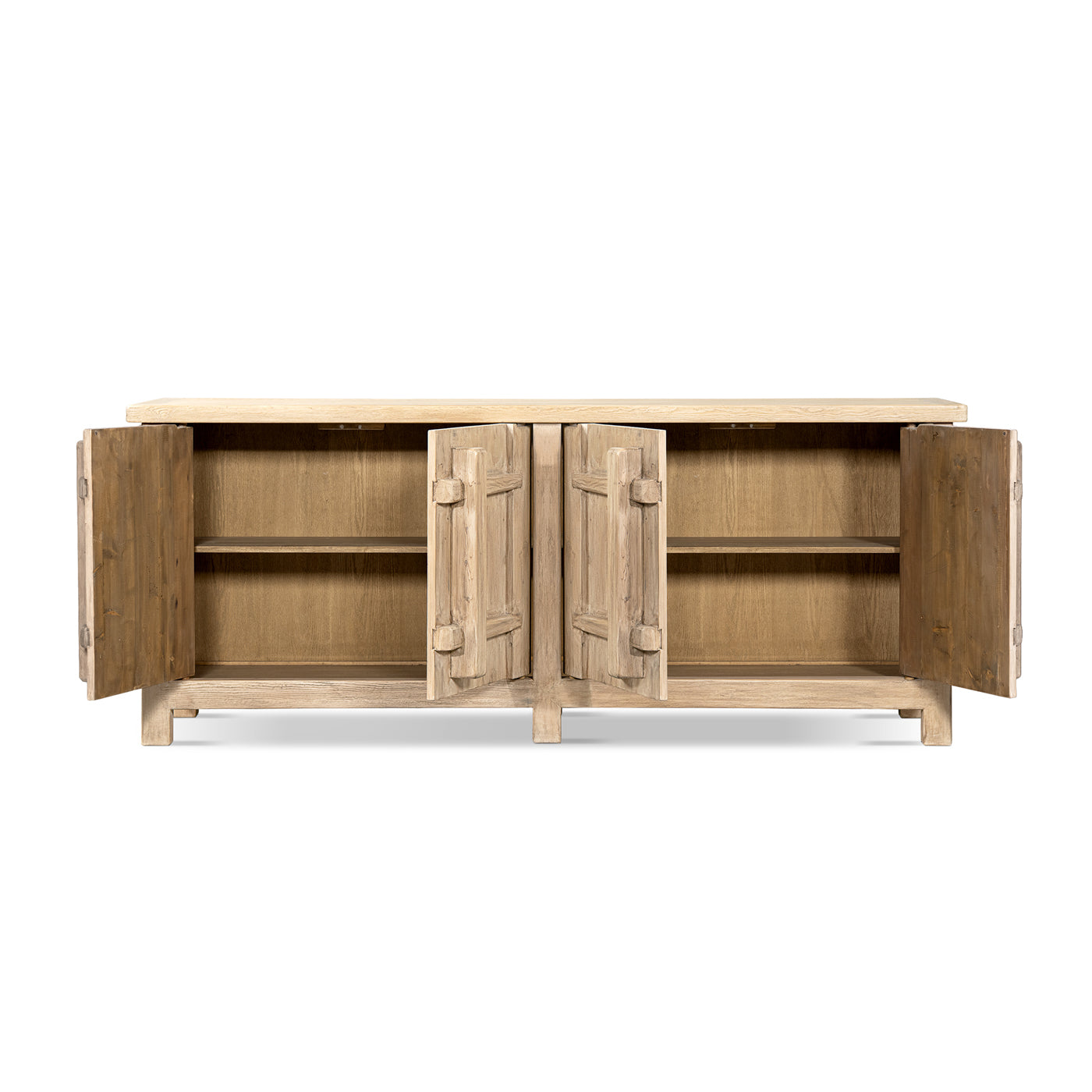 Rowan 91" Reclaimed Pine 4-Door Crossbar Sideboard Cabinet