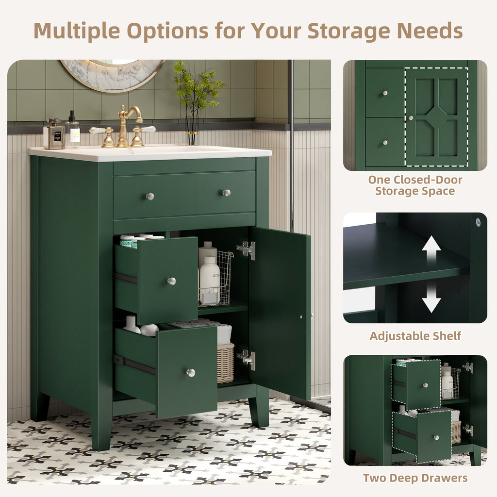 24" Modern Bathroom Vanity with Ceramic Basin