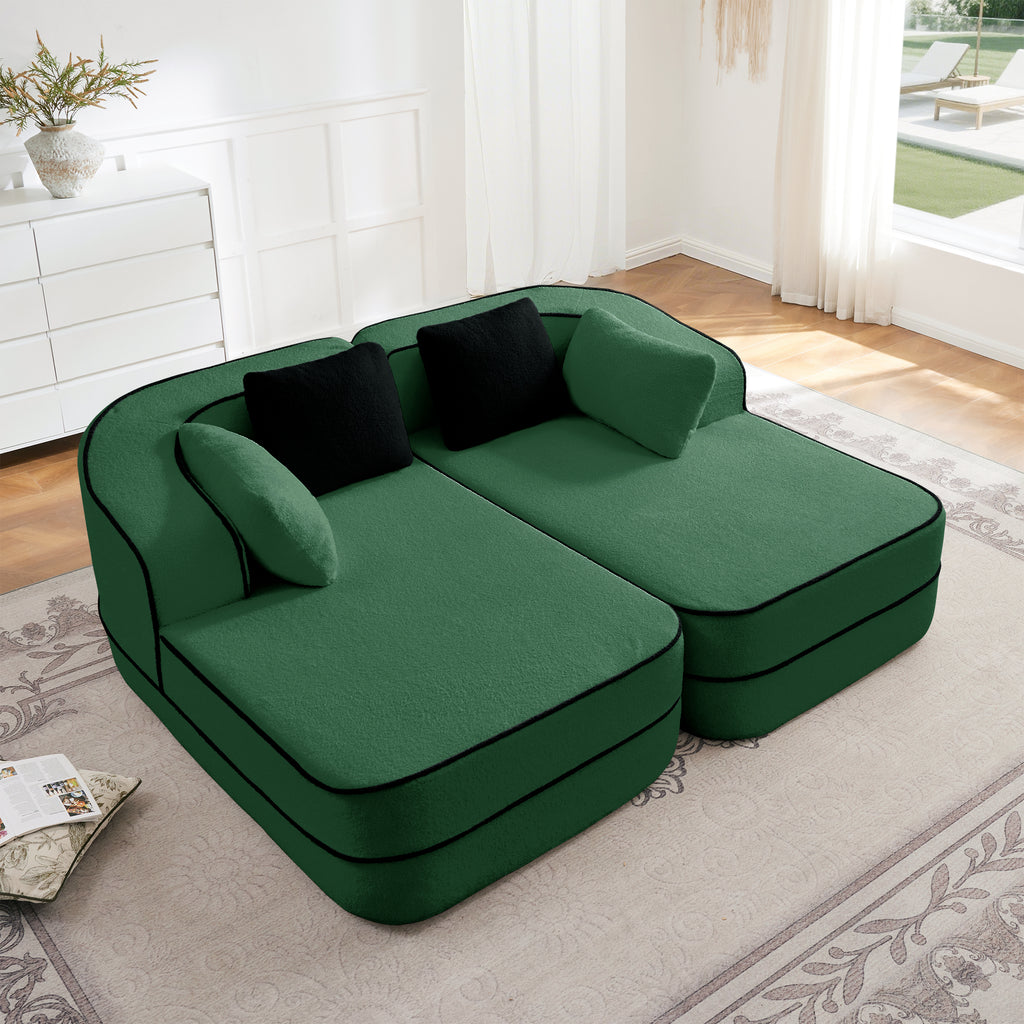 77.2" Teddy Fabric No Assembly Sofa with Double Chaises