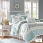 9 Piece Cotton Percale Comforter Set Aqua King