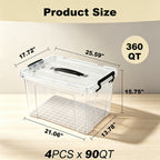 4 Pack 90 QT Clear Plastic Storage Bins with Lids