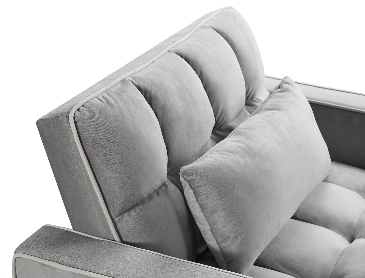 Convertible Sleeper Chair Sofa Bed, Grey Velvet, 42-Inch, 3-in-1