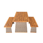 Outdoor 3 Piece Acacia Wood Dining Set with Handwoven Rattan Legs