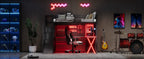 Full Size Metal Loft Bed with Built-in Work Station, Wardrobe, Storage Staircase and LED