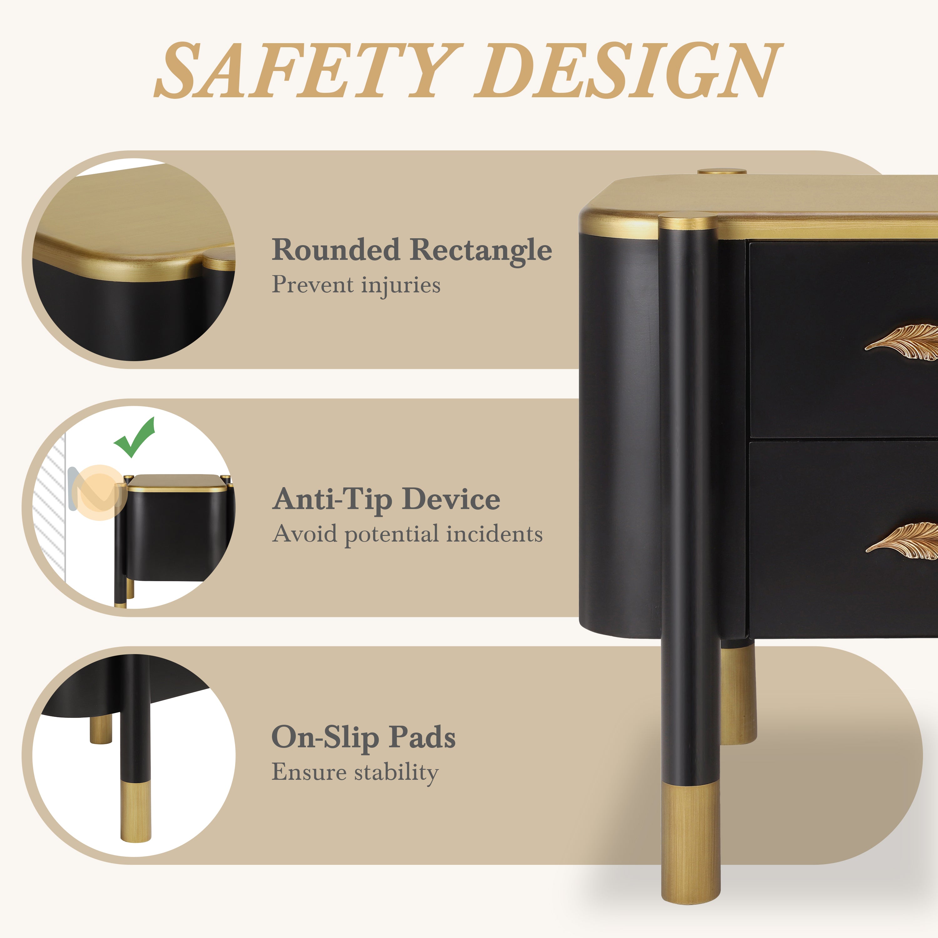 Contemporary 2 Drawers Nightstand