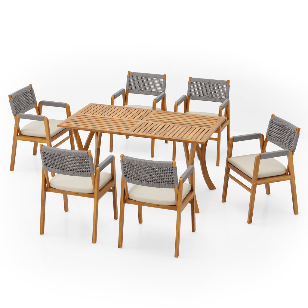 Outdoor 7 Pieces Rustic Patio Acacia Expandable Dining Set