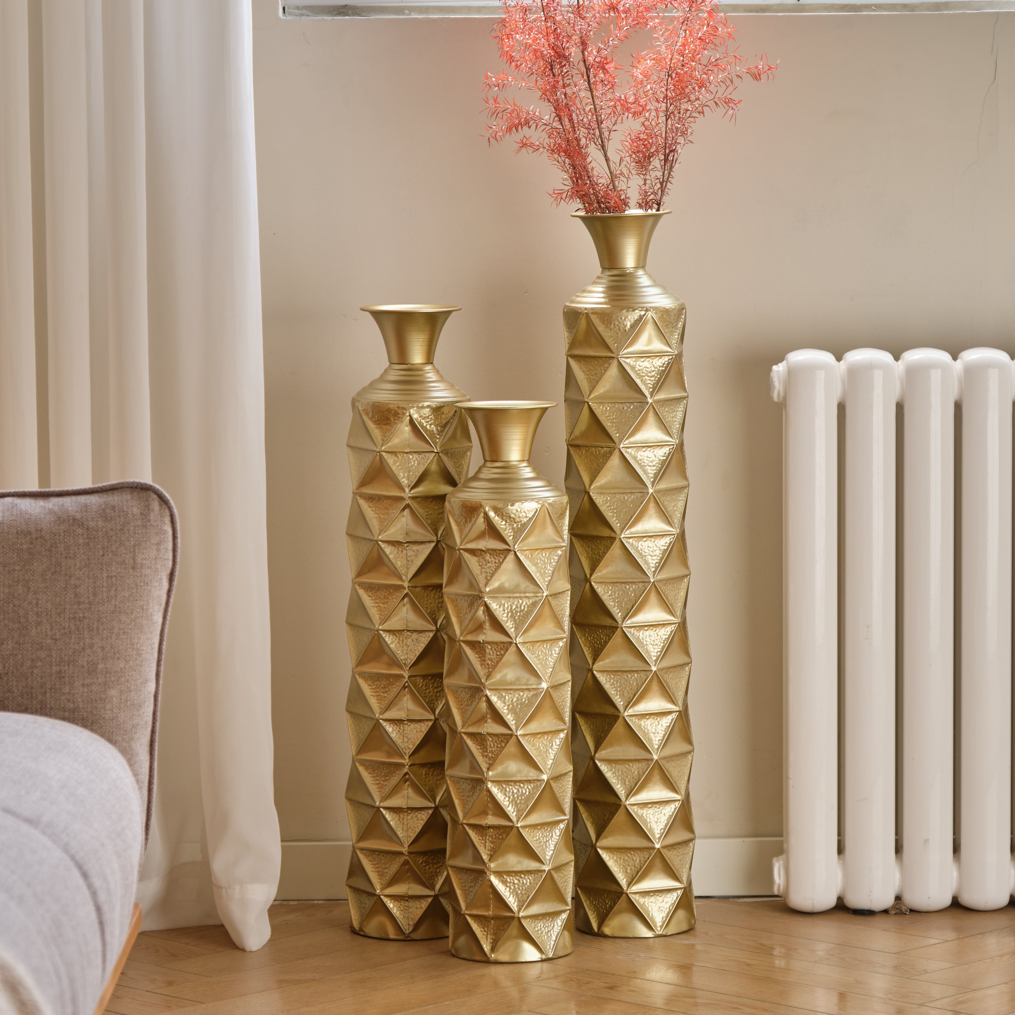 Semi-Handmade Metal Floor Vase Set of 3