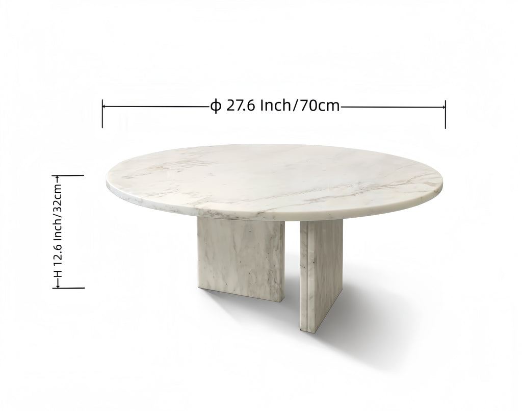 White Semi-Polished Marble Round Coffee Table