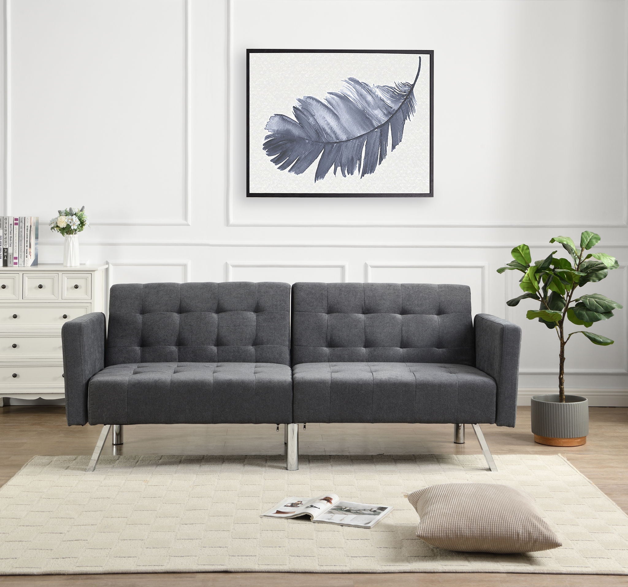 Sofa Bed Convertible Folding Lounge Couch Loveseat Sleeper Sofa Armrests - Dark Gray