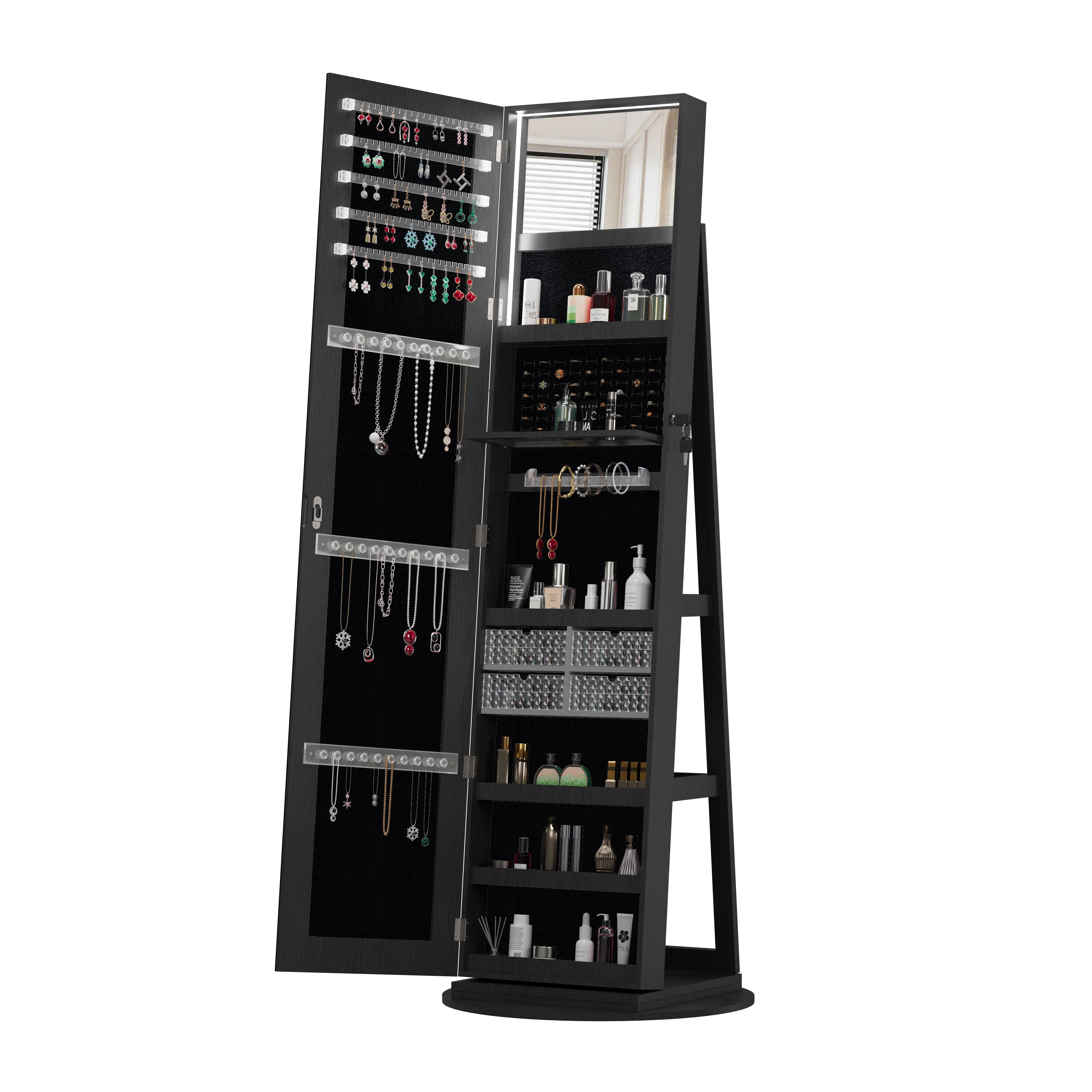 360° Swivel Jewelry Cabinet with Full Length Mirror