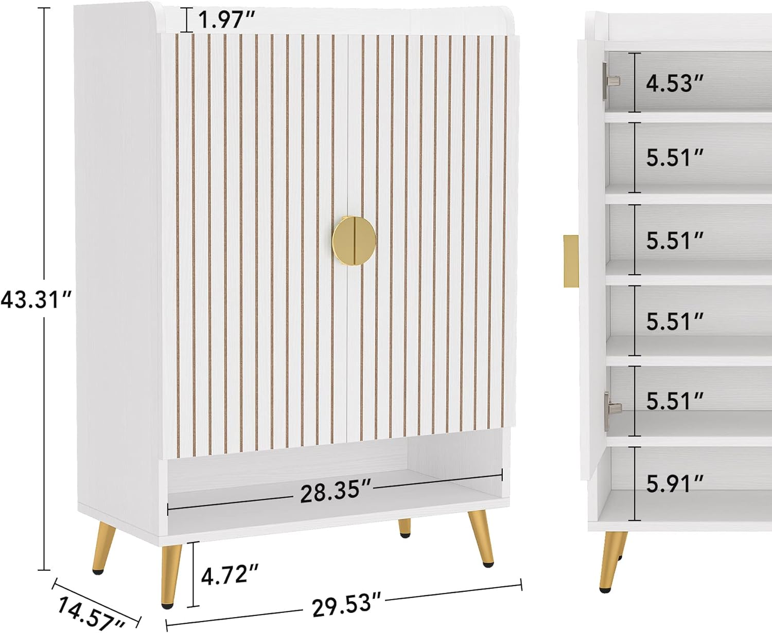 29.6" White and Gold Shoe Cabinet