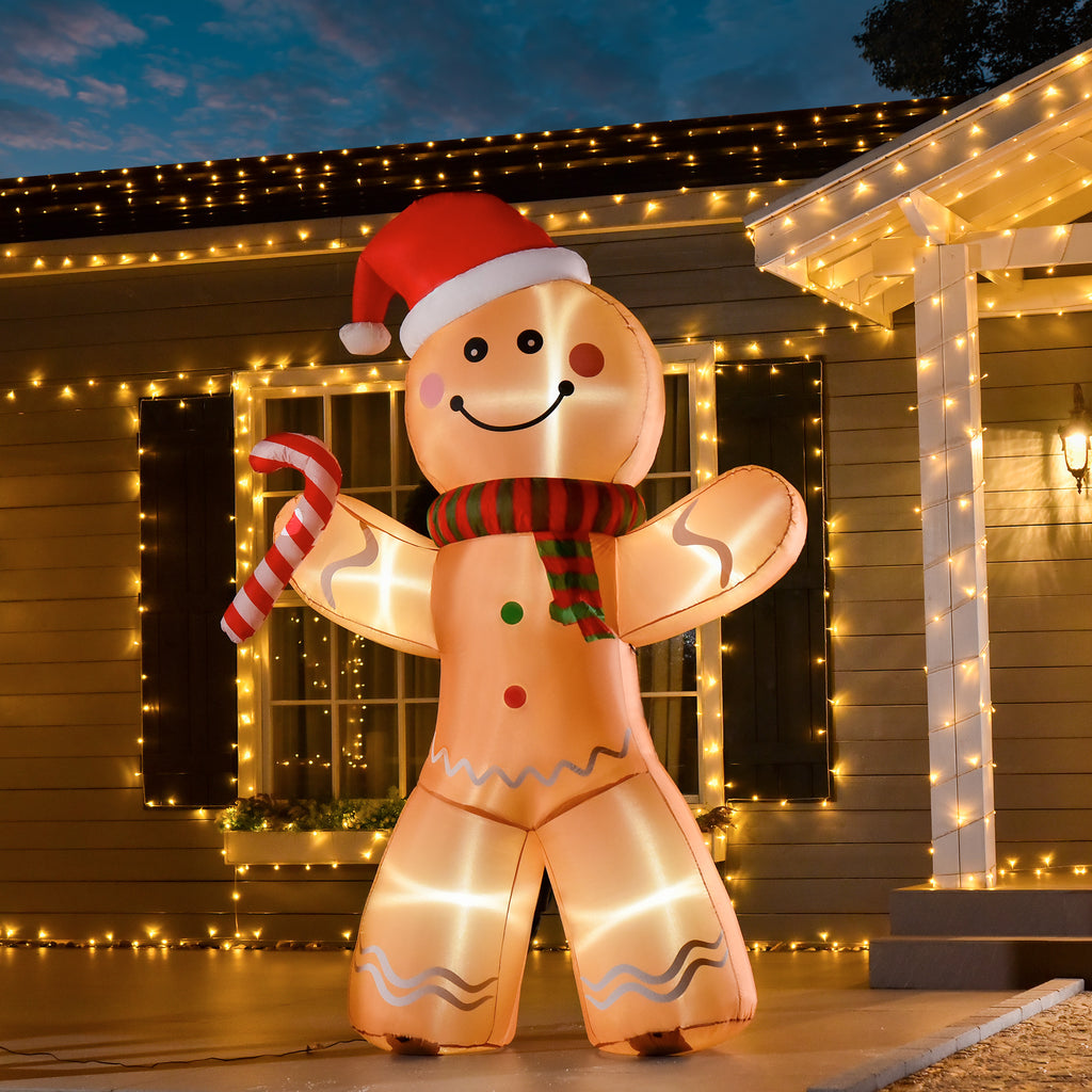 HOMCOM 8ft Christmas Inflatable Gingerbread Man with Candy Cane