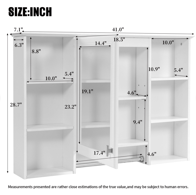 3-in-1 Bathroom Mirror Cabinet - 41-inch Wall Mounted