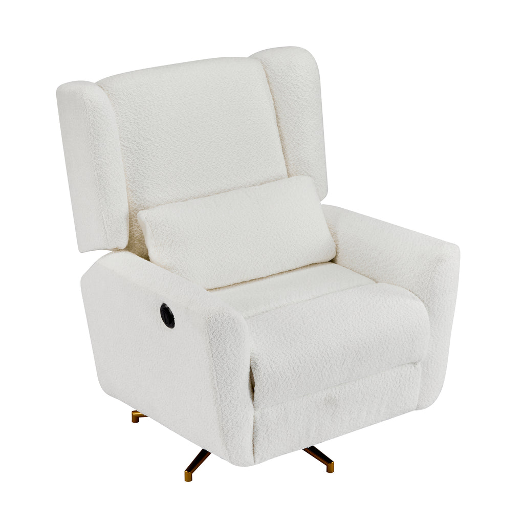 Power Recliner Chair Swivel, Boucle Upholstered