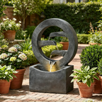 26.77"H Modern Circular Outdoor Fountain with LED Light