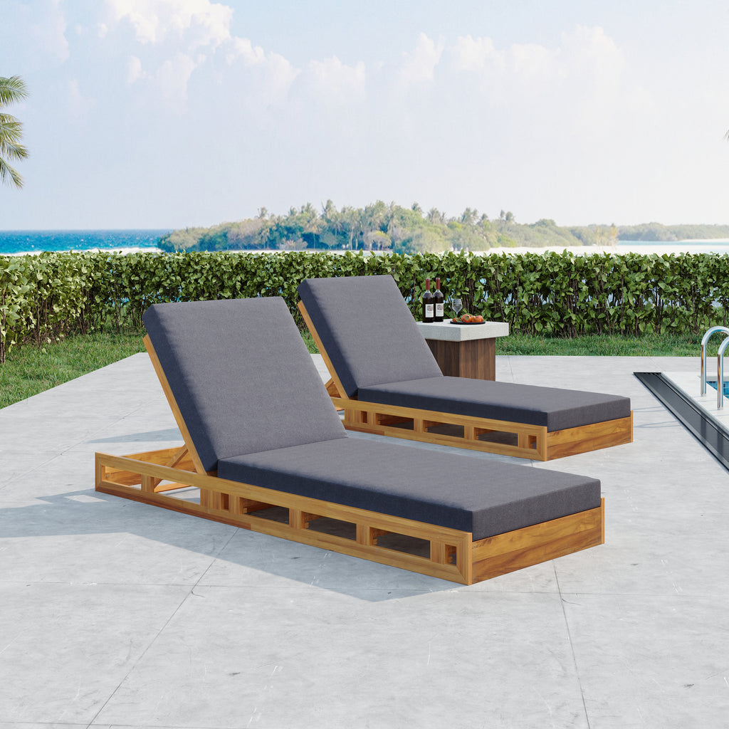 Lounge Chaise Set, Acacia Wood with Water-Resistant Lounge Cushions