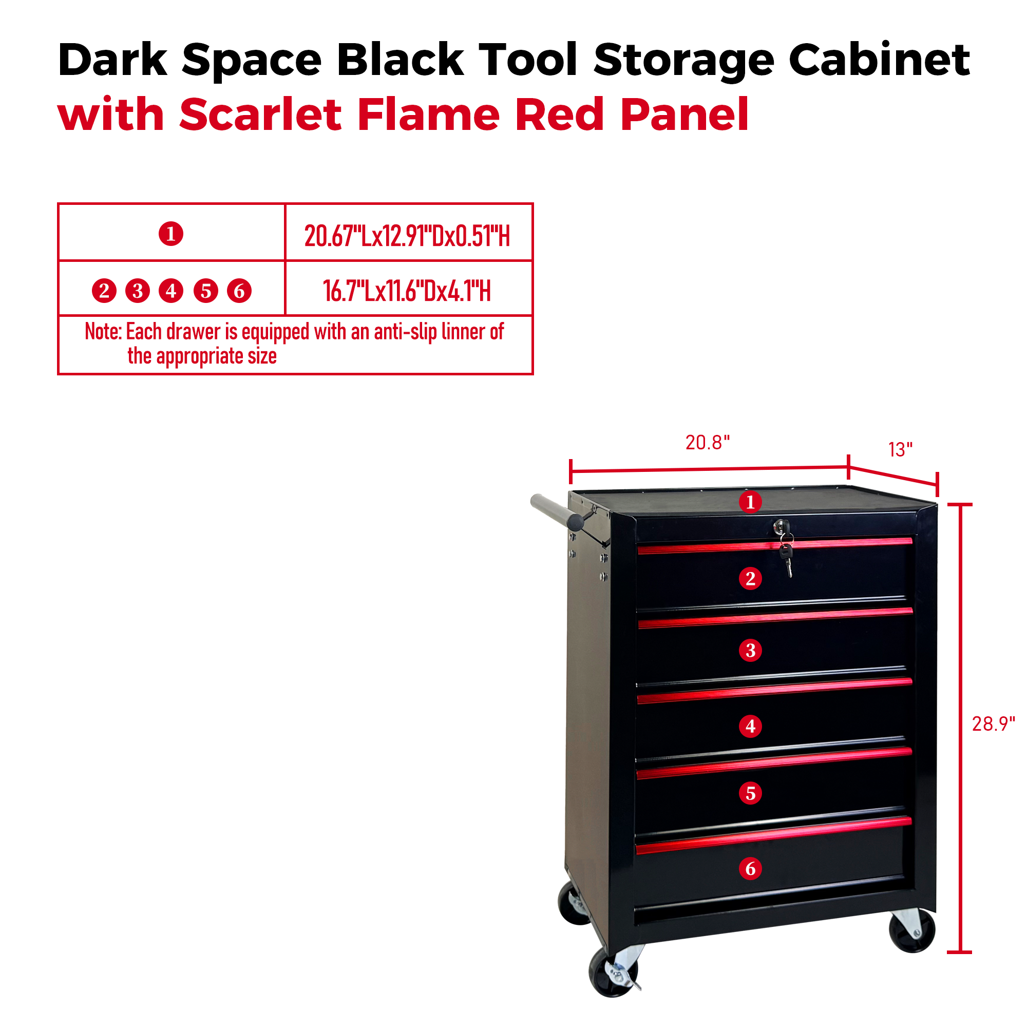 Rolling Metal Tool Chest with 5 Drawers