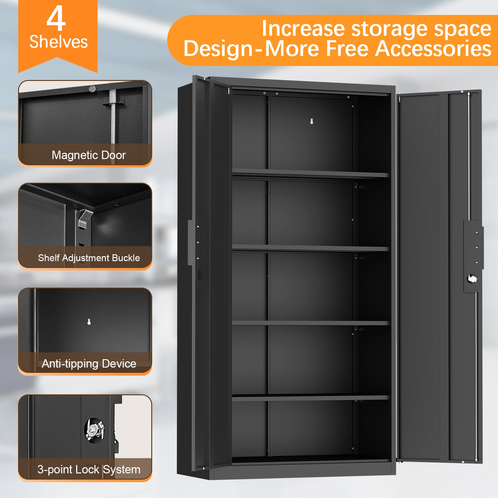 70-Inch 2-Door File Cabinet with Lock, 4 Adjustable Shelves
