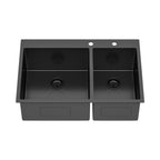 Double Bowl Drop In Sink - Gunmetal Black