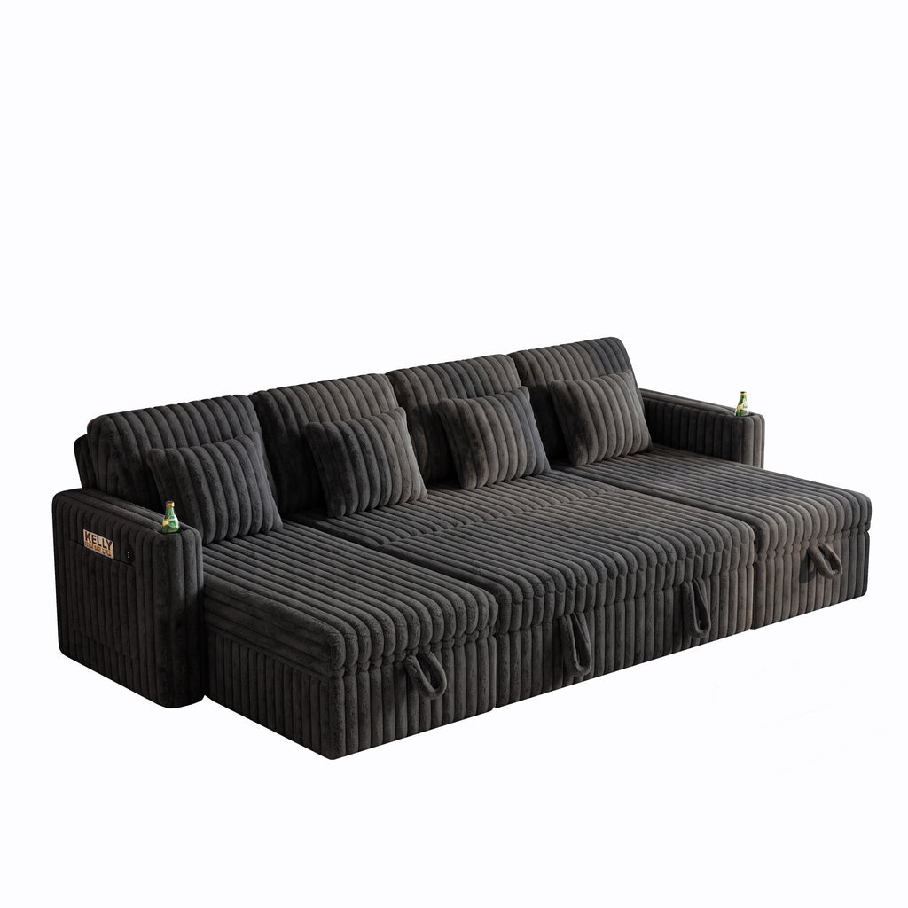 U Shaped Plush Corduroy Sectional Sleeper Sofa
