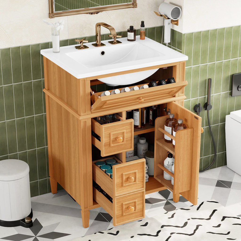 24" Bathroom Vanity with Sink and Elegant Wood Handles