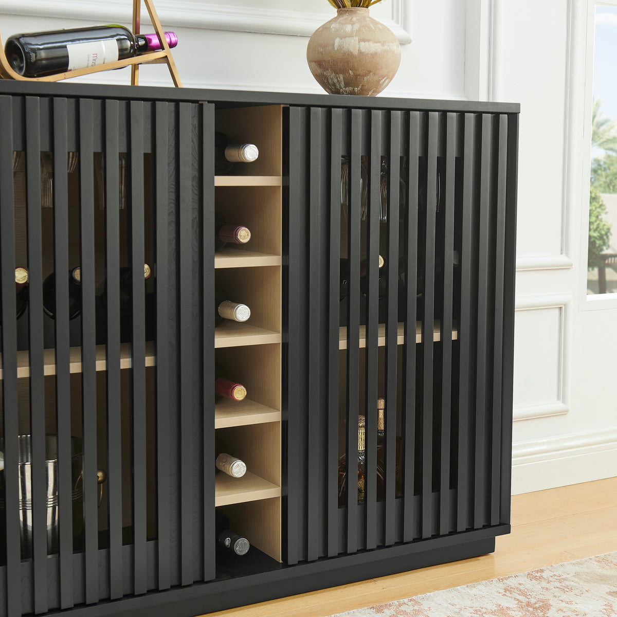 Mid Century Modern Fluted Hollowed Out Liquor Cabinet