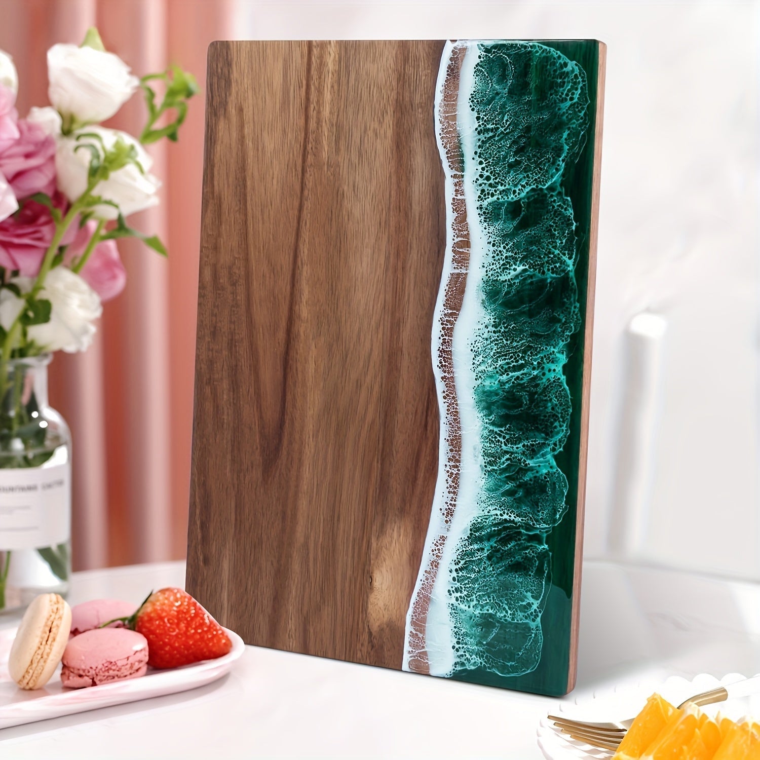 Acacia Wood Resin Wave Cutting Board Ocean River Serving Tray 46x23cm