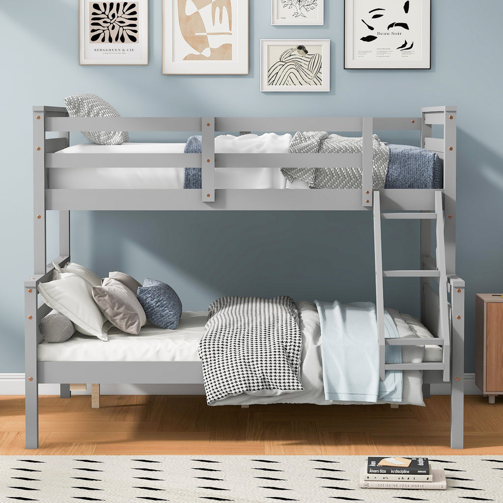 Twin Over Full Bunk Bed with Ladder, Safety Guardrail