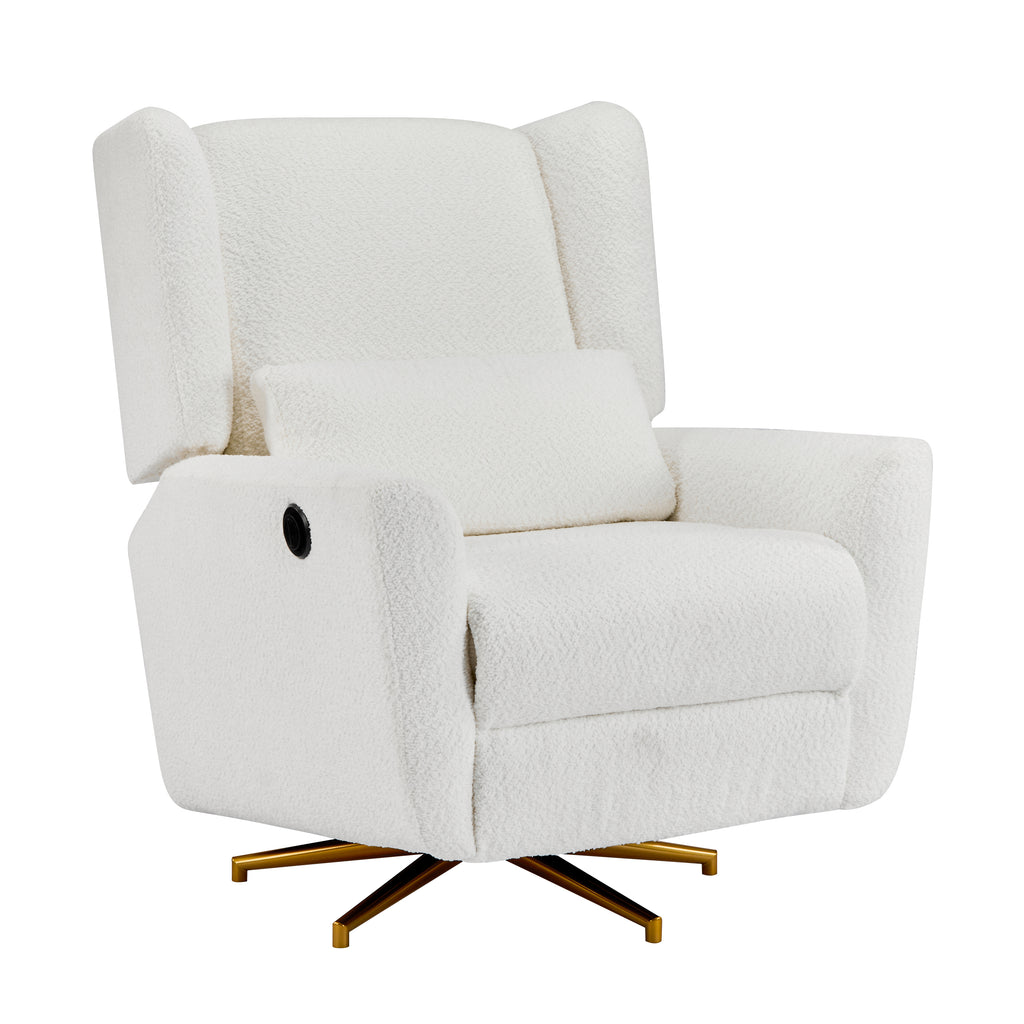 Power Recliner Chair Swivel, Boucle Upholstered