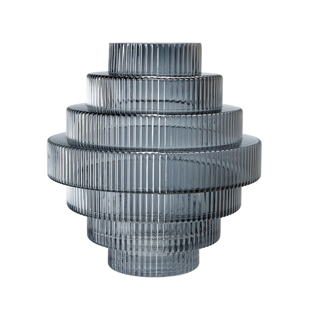 D9.1x9.8" Multi-Tiered Geometric Vase with Smoked Finish