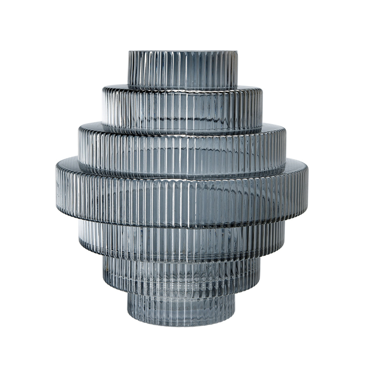 D9.1x9.8" Multi-Tiered Geometric Vase with Smoked Finish
