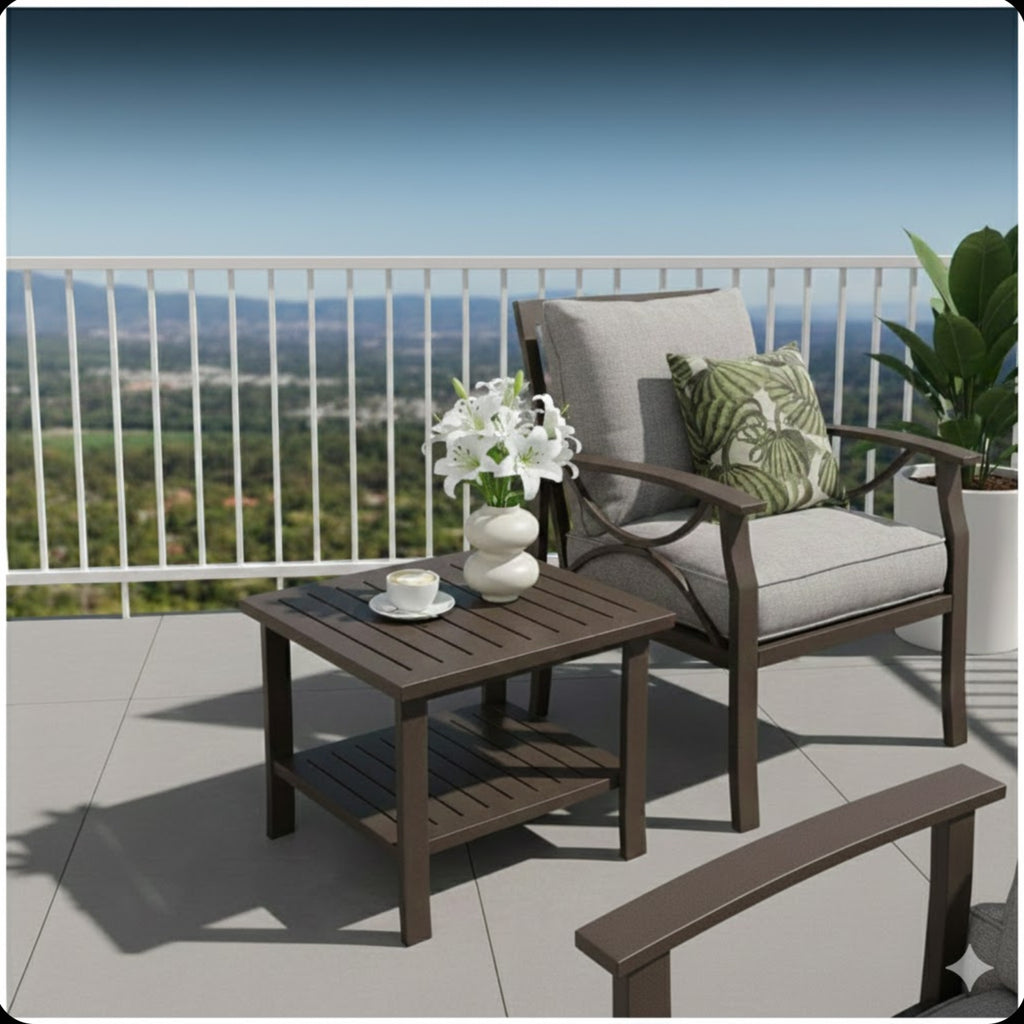 19" Square Brown Metal Side Table