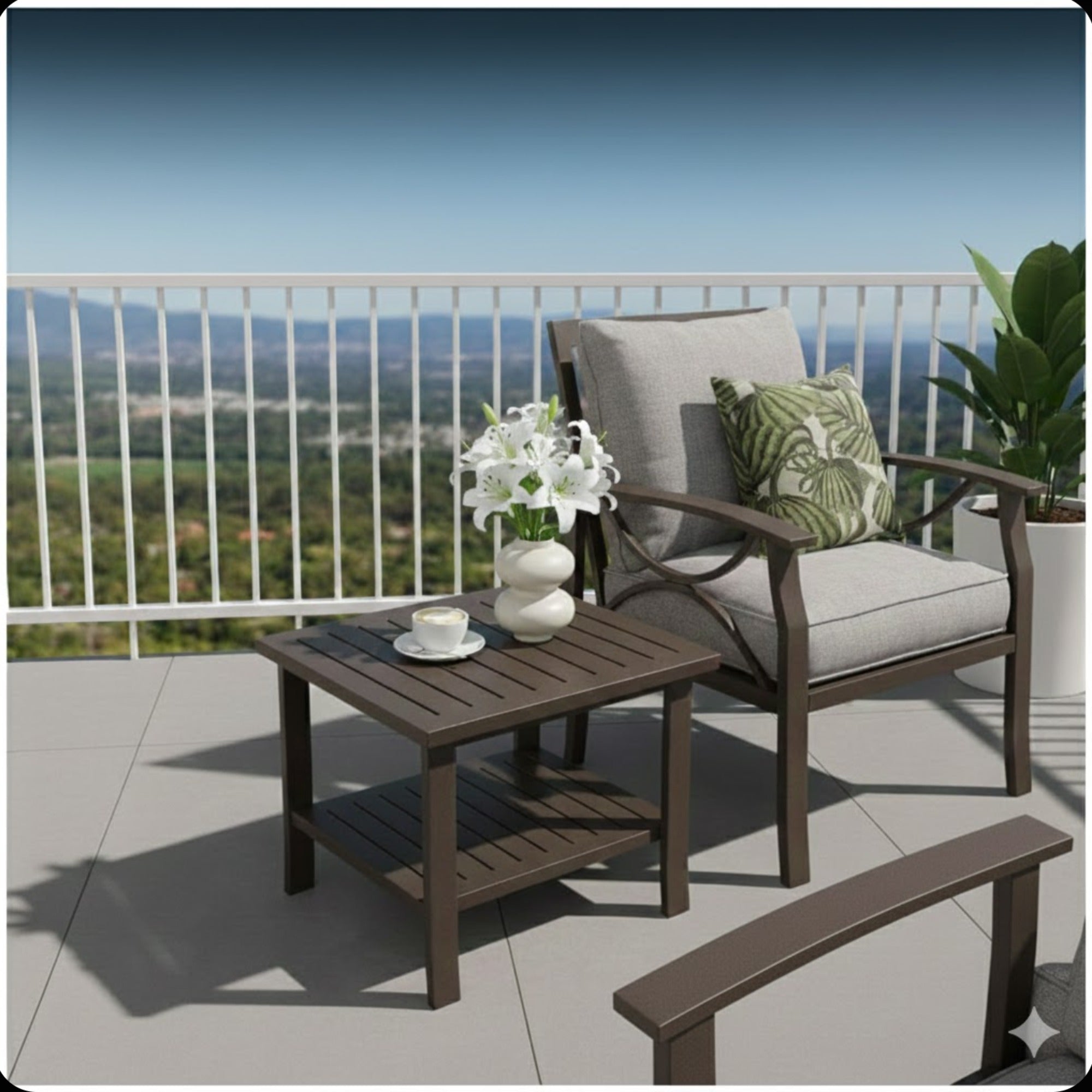19" Square Brown Metal Side Table