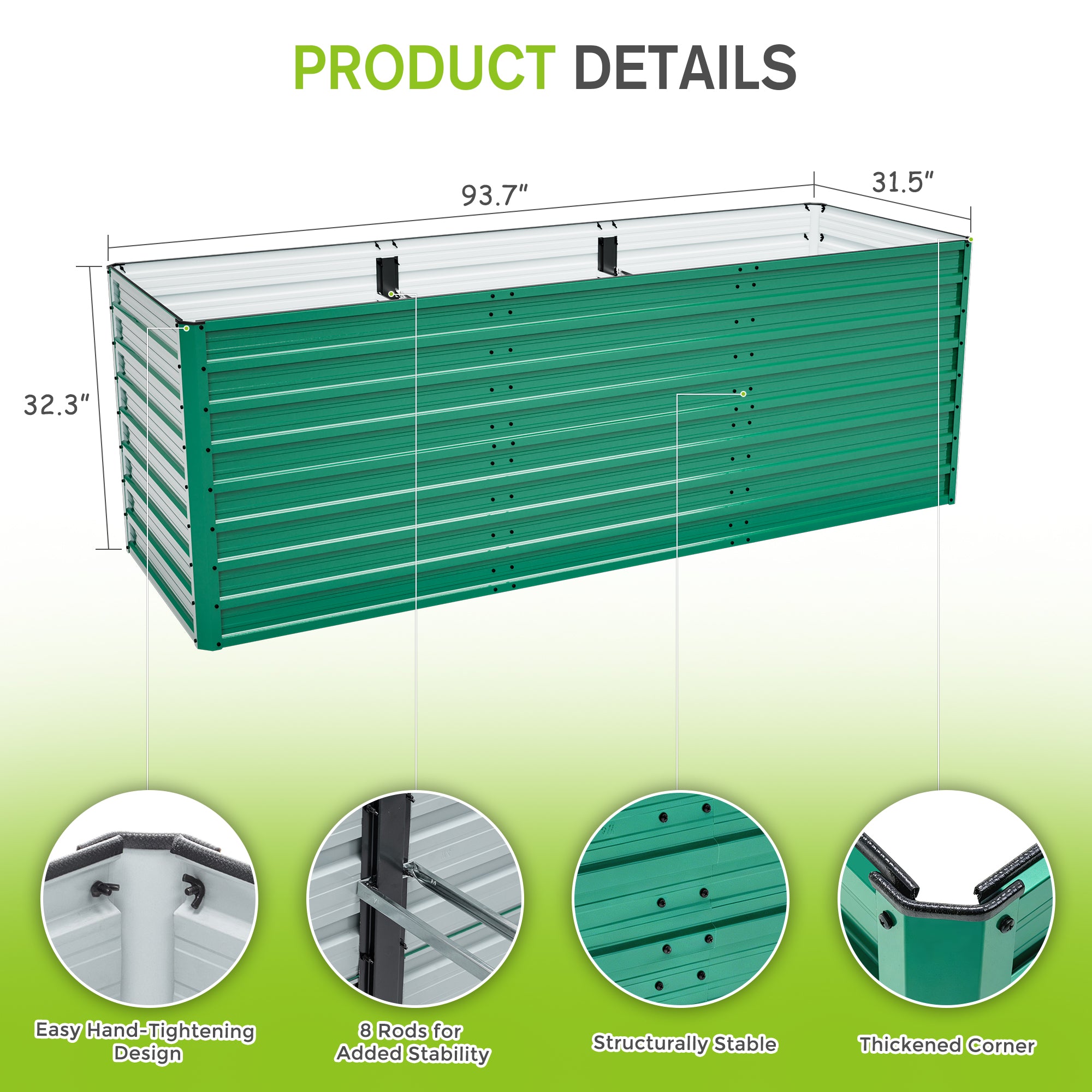 Raised Garden Bed Kit - Ergonomic Height Metal Planter Box