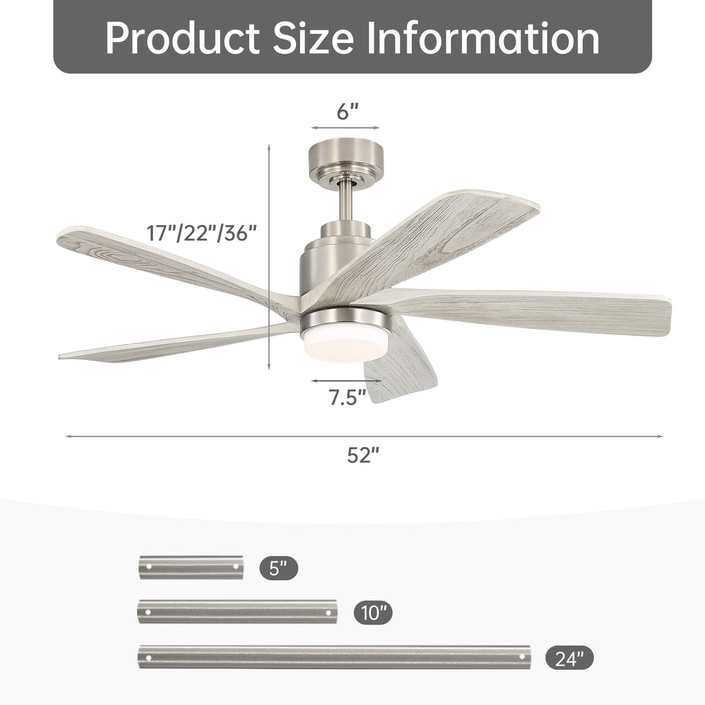 52 Inch Modern Ceiling Fan With Dimmable LED Light