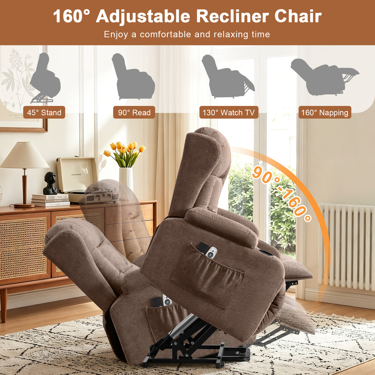 Power Lift Recliner Chair for Elderly with Massage and Heat 8-Point Massage, Lumbar Heat, Electric Lift Assistance, USB Charging Port, Dual Cup Holders, Side Pockets
