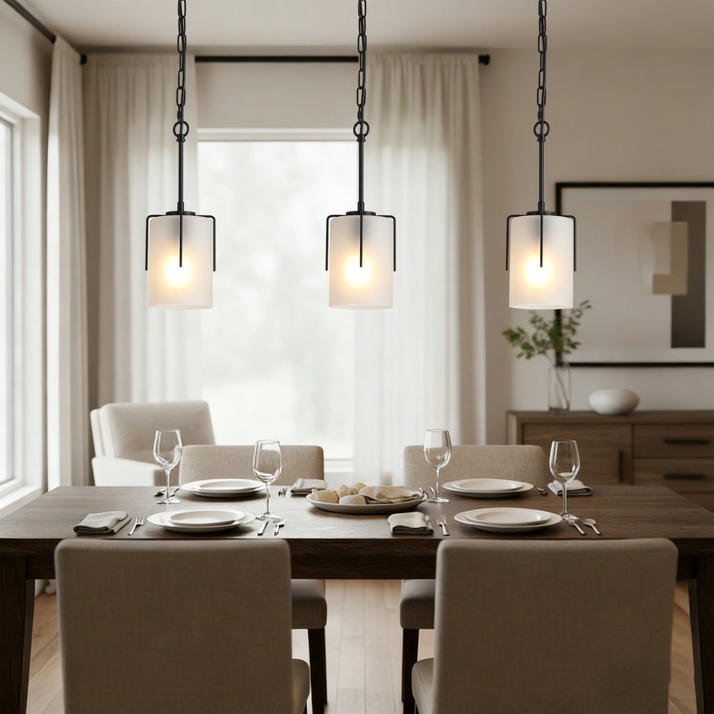Modern Adjustable Cylindrical Pendant Light, Milky