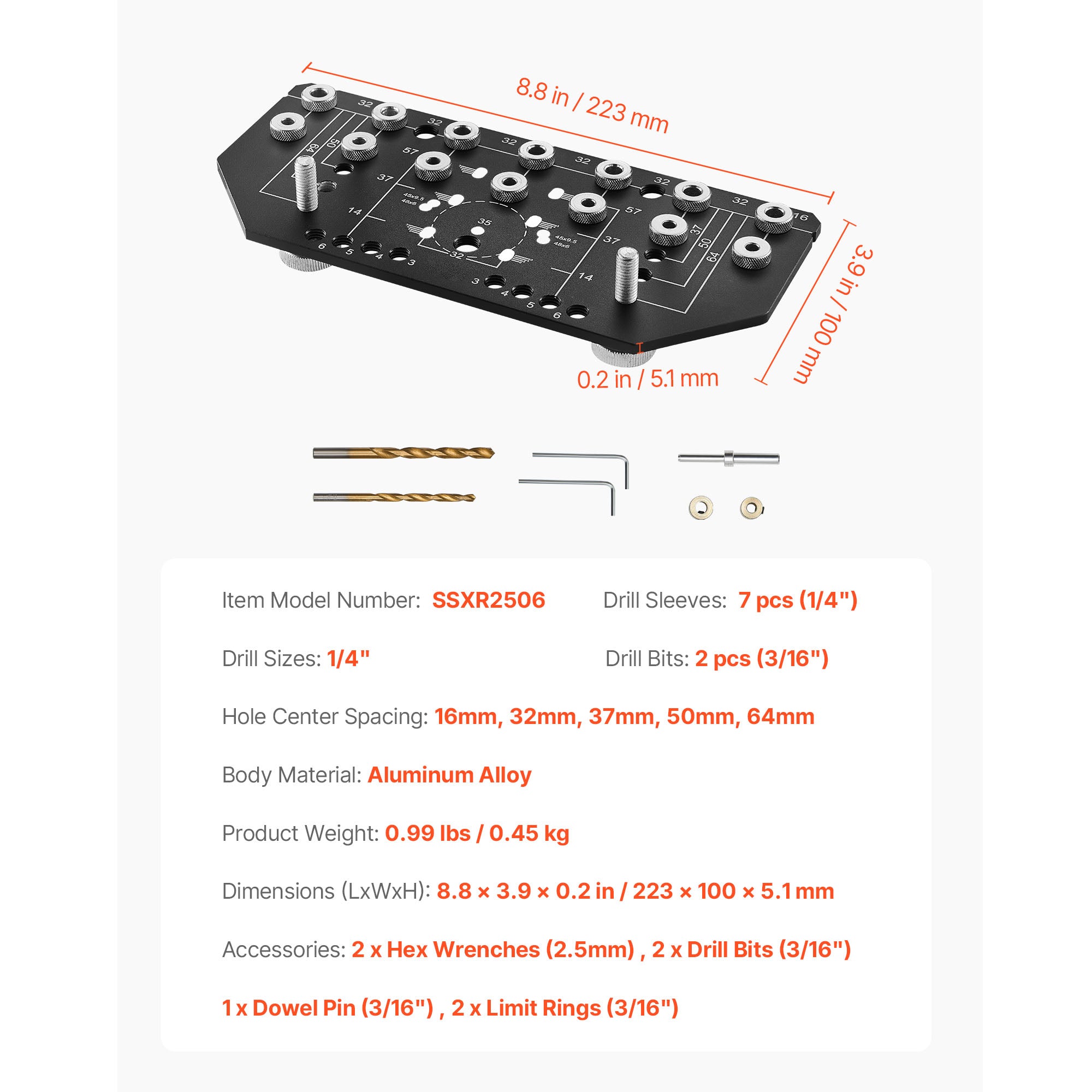 Shelf Pin Jig and Hinge Jig Two-in-One Aluminum Alloy Cabinet Hole Drilling Tool