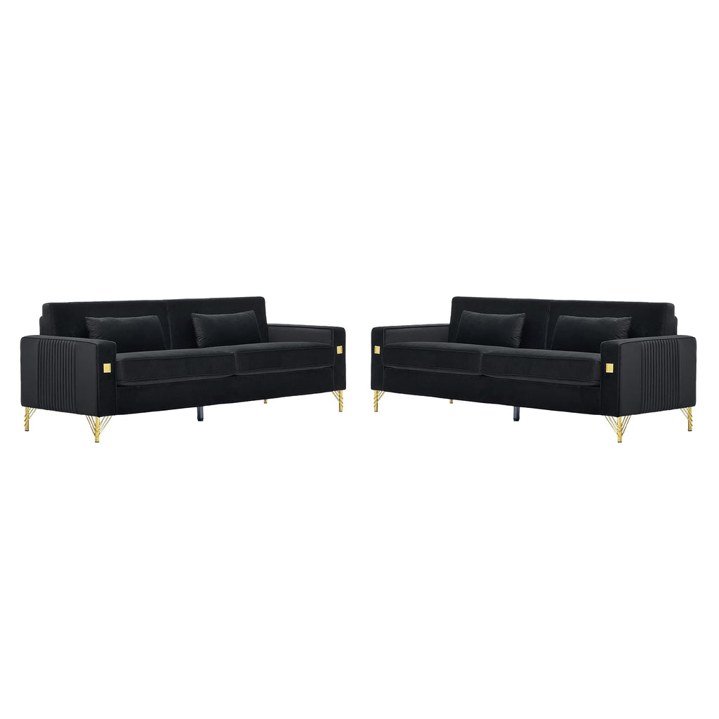 Black Velvet 2-Piece Sofa Set