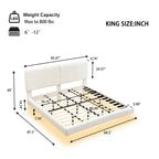 White Boucle Floating Bed with Light, King