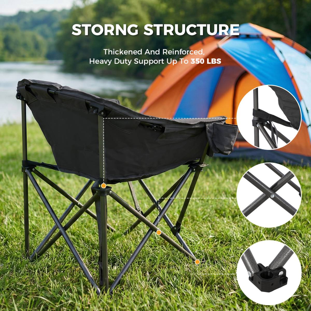 Oversized Camping Chair: Portable Folding Moon Chair with Side Pocket