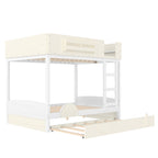 Full Bunk Bed with Trundle, White & Beige