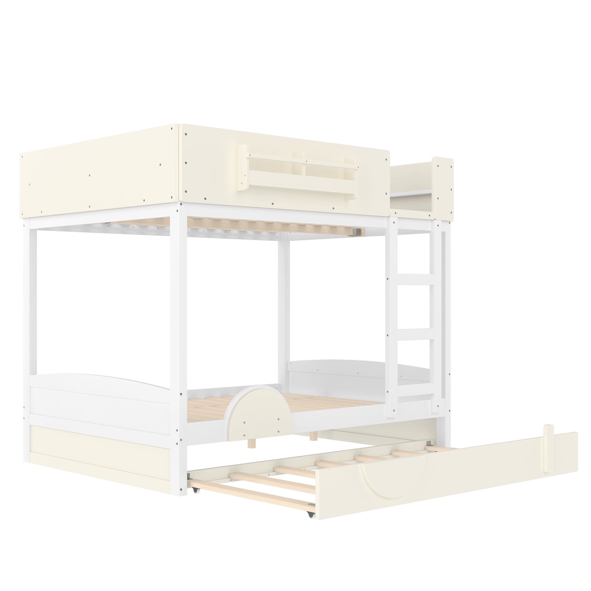 Full Bunk Bed with Trundle, White & Beige