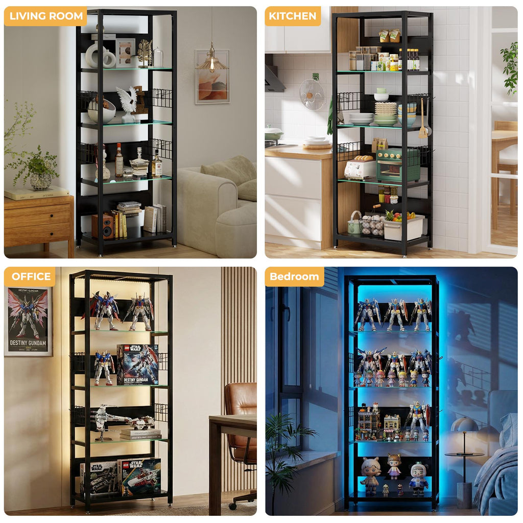 4-Tier Glass Display Shelf with RGB Lights