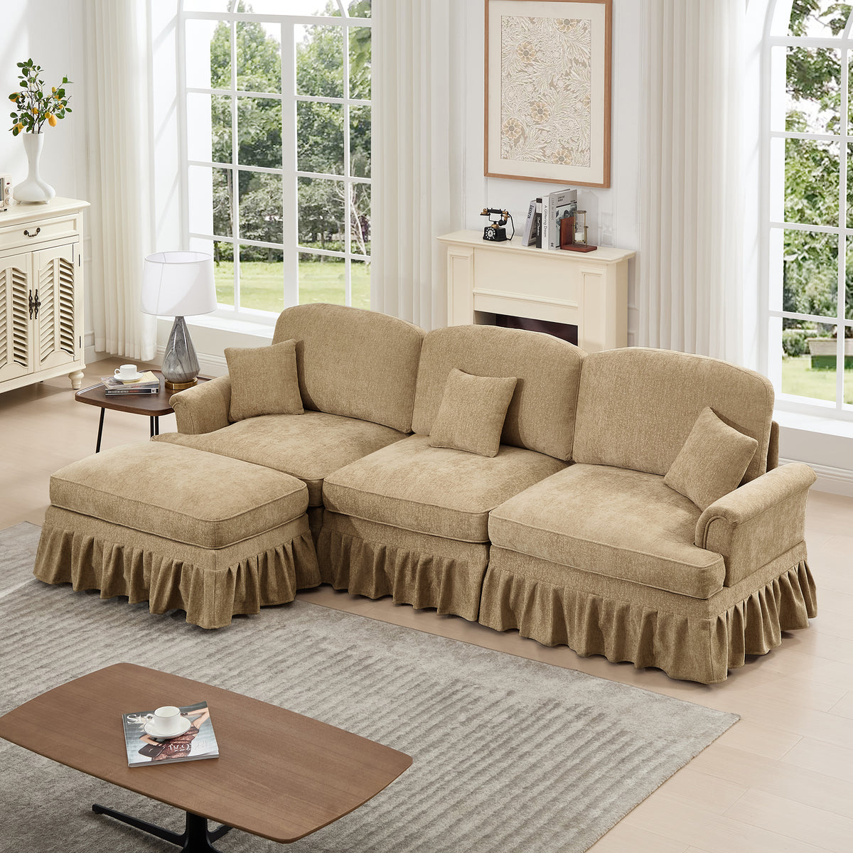 Mid Century Three Seater Modular L Shaped Sectional Couch
