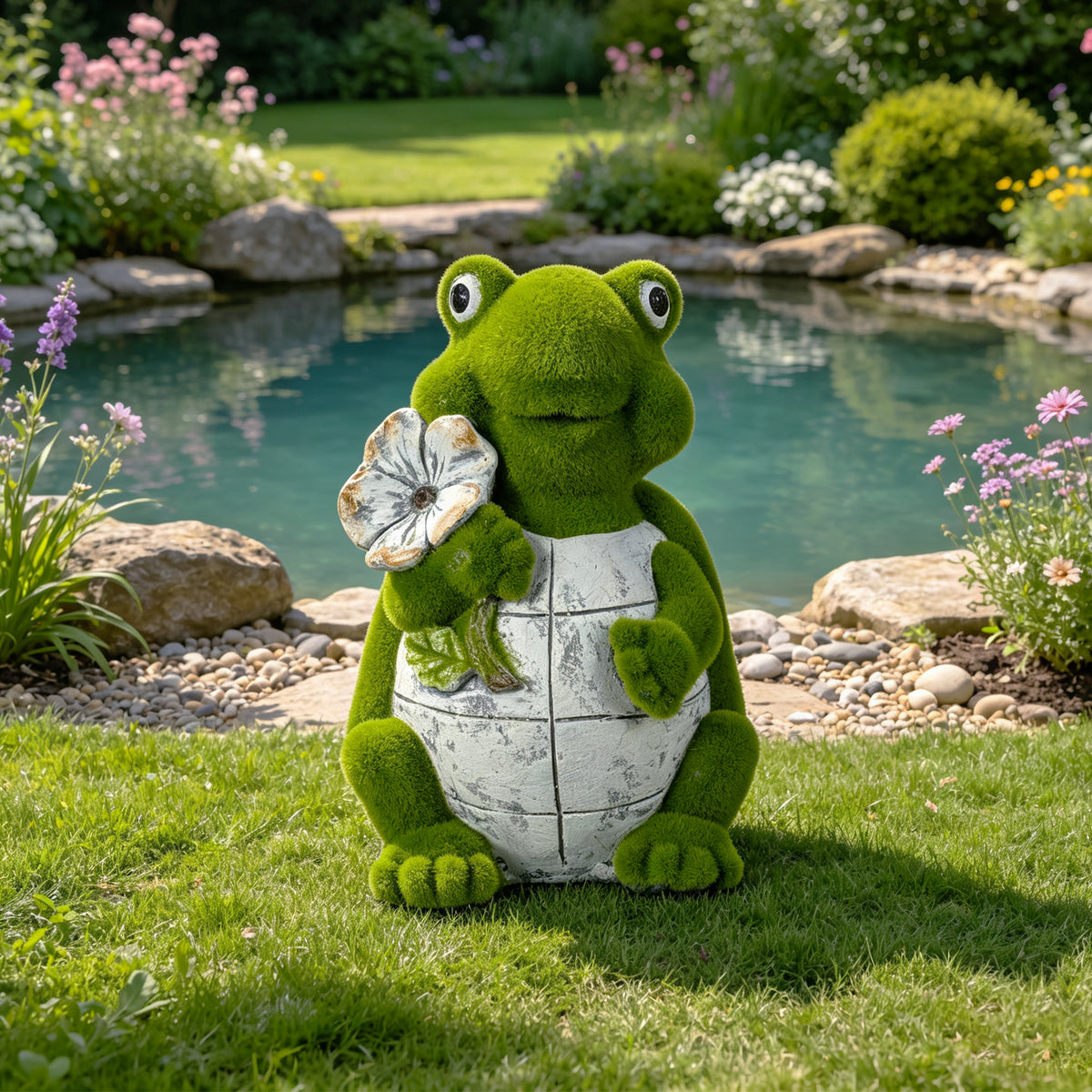 Flocked Turtle Garden Statue