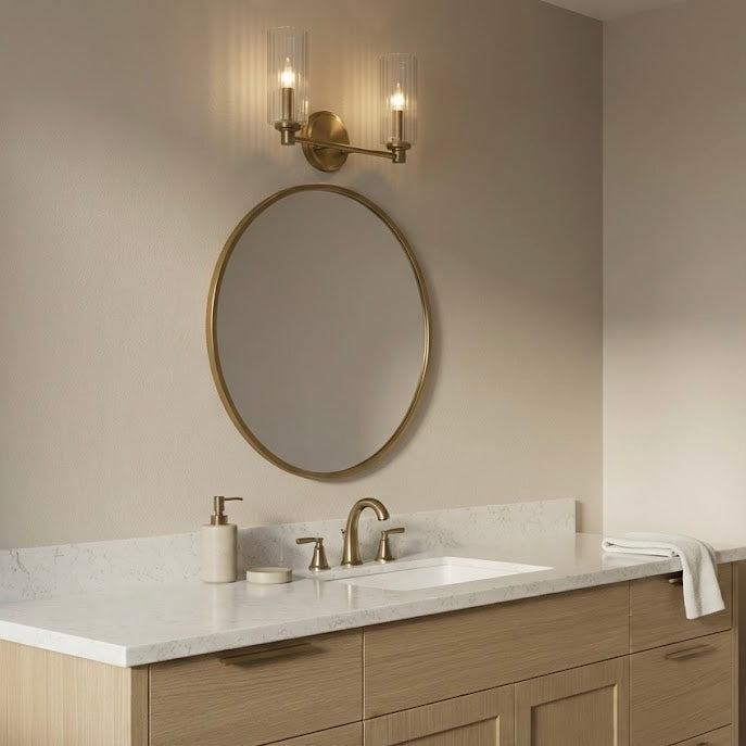 Regal Double Light Vanity With Clear Ribbed Glass - Satin