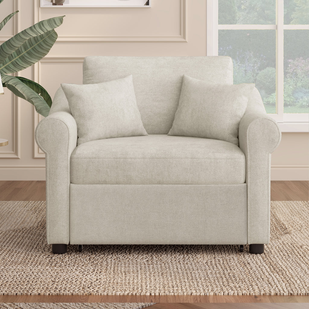 Chenille Convertible Sleeper Chair with Adjustable Backrest
