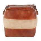 Earthy Leather and Canvas Ottoman